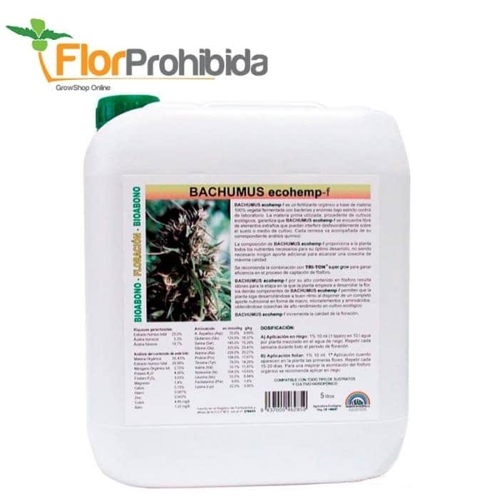 Bachumus Ecohemp-F de Trabe abono para floración, envase de 5L.