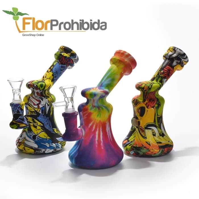 BONG SILICONA DIBUJOS INCLINADO PERA 15,5CM