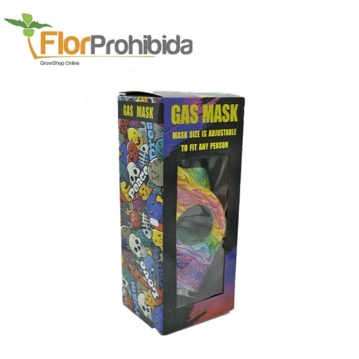 Máscara con pipa bong para marihuana caja.