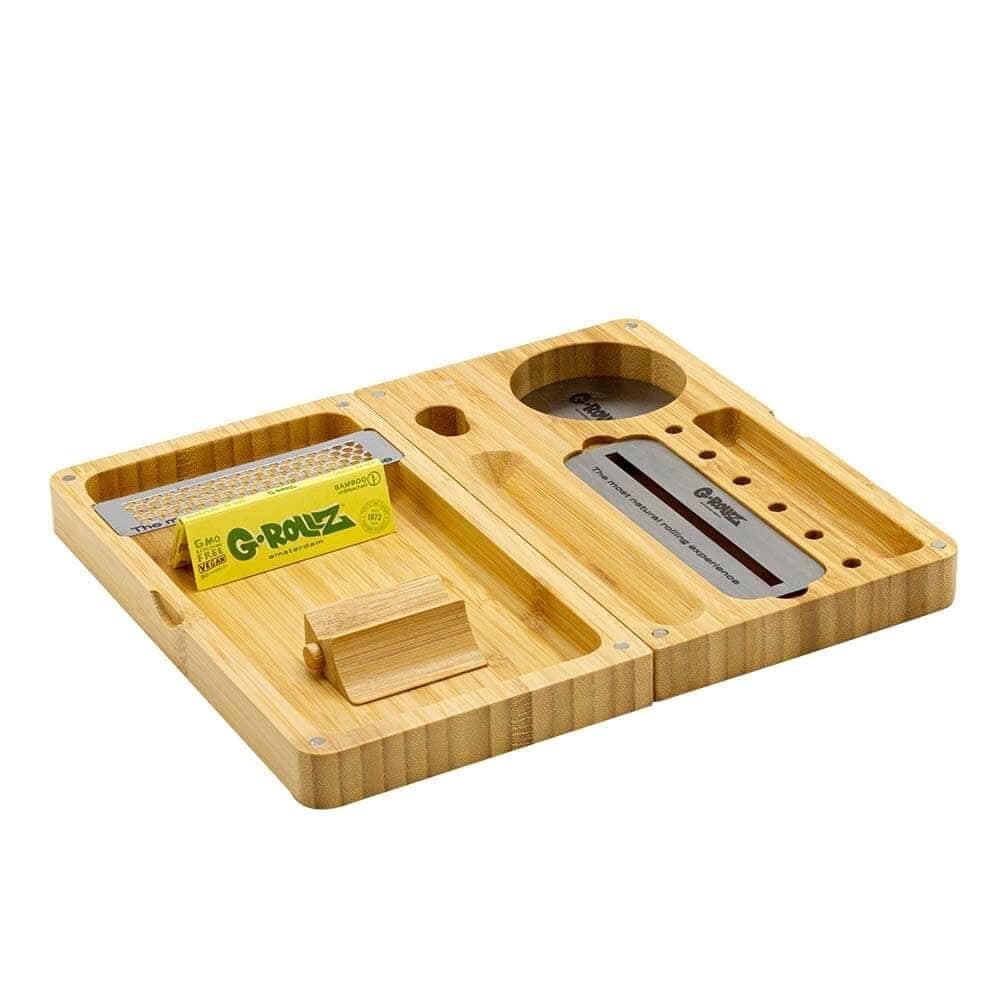 Bandeja de madera (bambú) para liar con multitud de espacios para cada uno de los utensilios