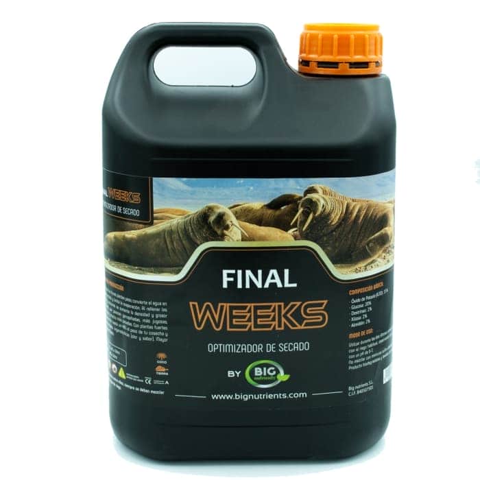 Final Weeks de Big Nutrients, potenciador de floración para el secado de marihuana. Garrafa de 5 litros