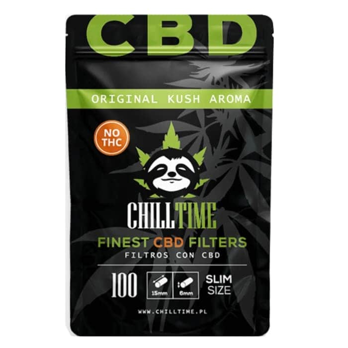 Filtros con CBD y aroma Original Kush de la marca Chill Time. Boquillas con CBD en formato Slim de 6mm de diámetro