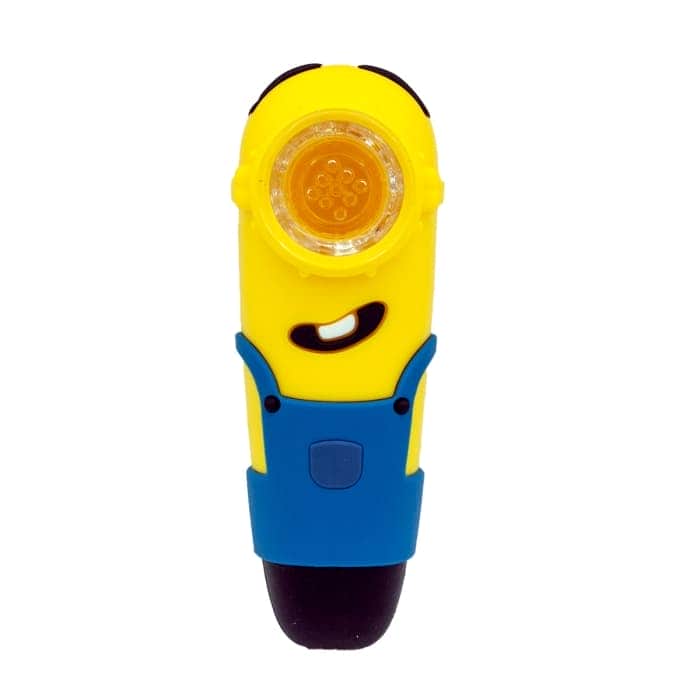PIPA SILICONA MINION 10CM Pipa de silicona y cristal desde arriba.