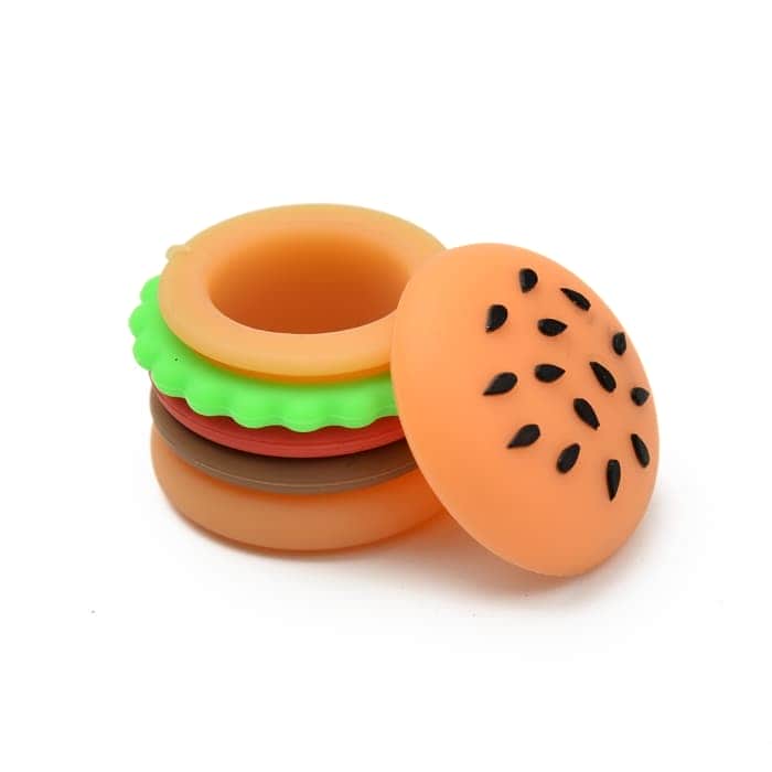 BOTE SILICONA HAMBURGUESA 32MM Antiadherente para guardar resinas abierto.