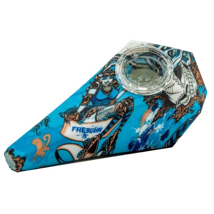 PIPA SILICONA DIBUJO CON CAZUELETA DE CRISTAL 11,5CM Pipa azul.