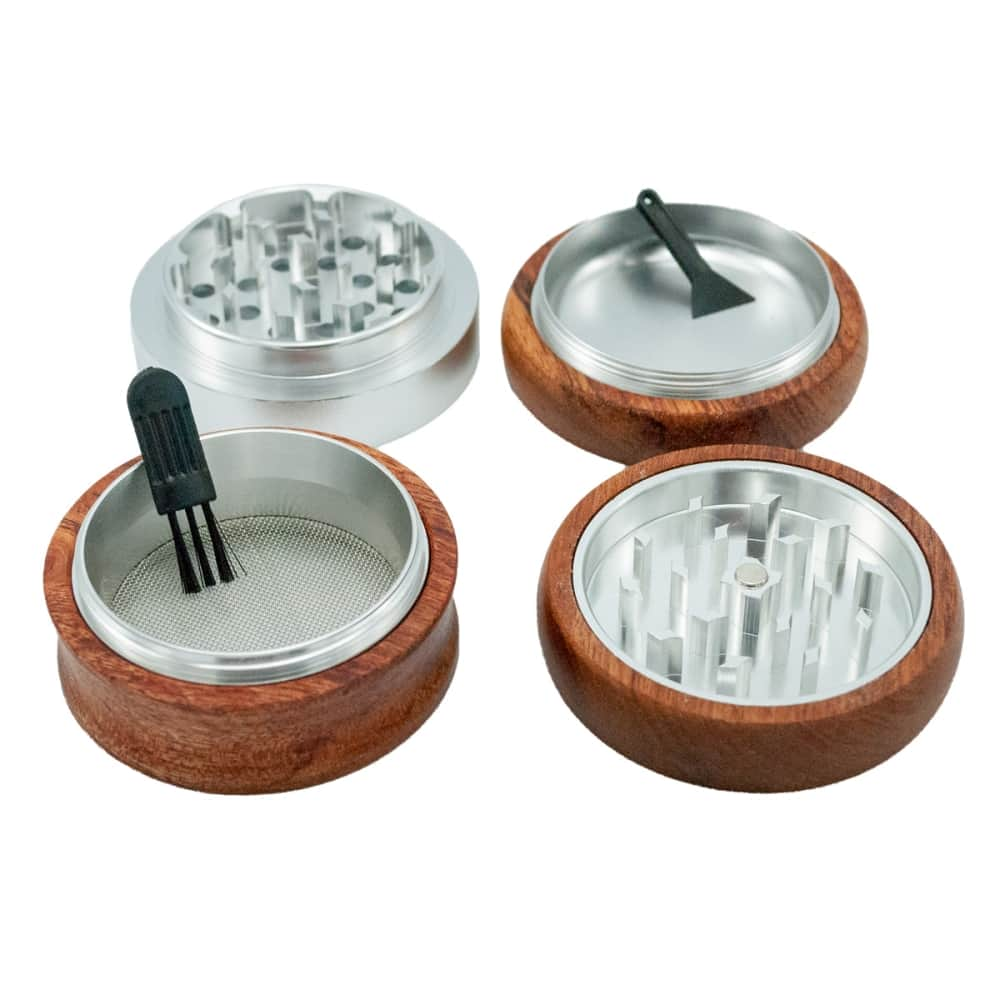 GRINDER MADERA PREMIUM 4 PARTES 66MM Picador con polinizador desmontado.