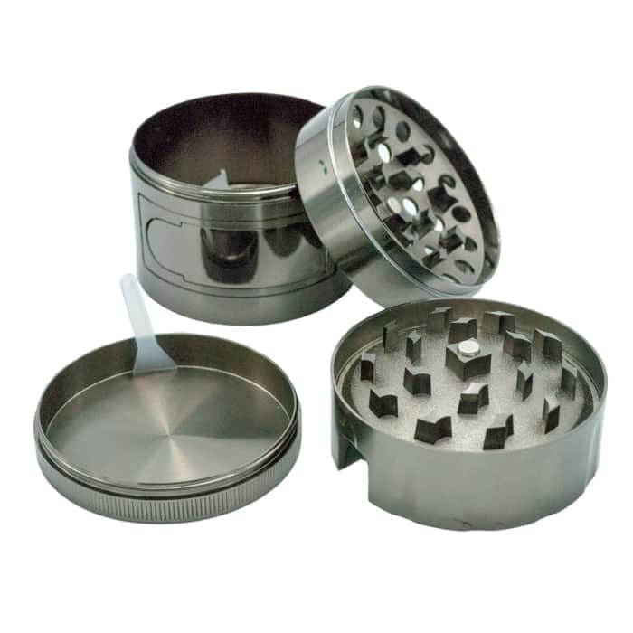 GRINDER CENICERO MyFriend de 4 PARTES y 63MM con tapa abatible totalmente desmontado
