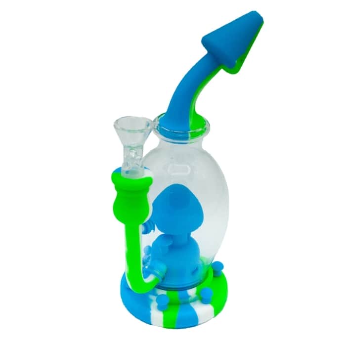 BONG SILICONA SETA PARA AGUA CON PERCOLADOR 19,80CM Azul y verde.