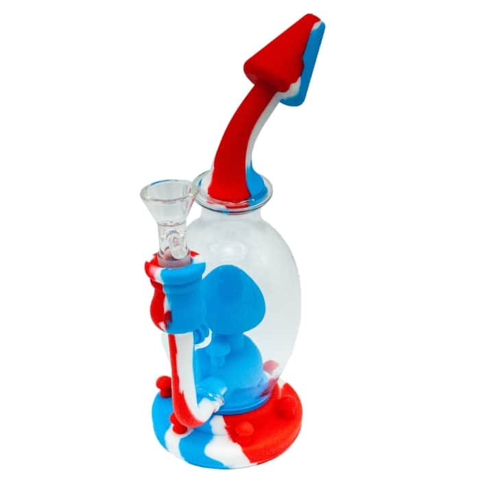 BONG SILICONA SETA PARA AGUA CON PERCOLADOR 19,80CM Azul y rojo.
