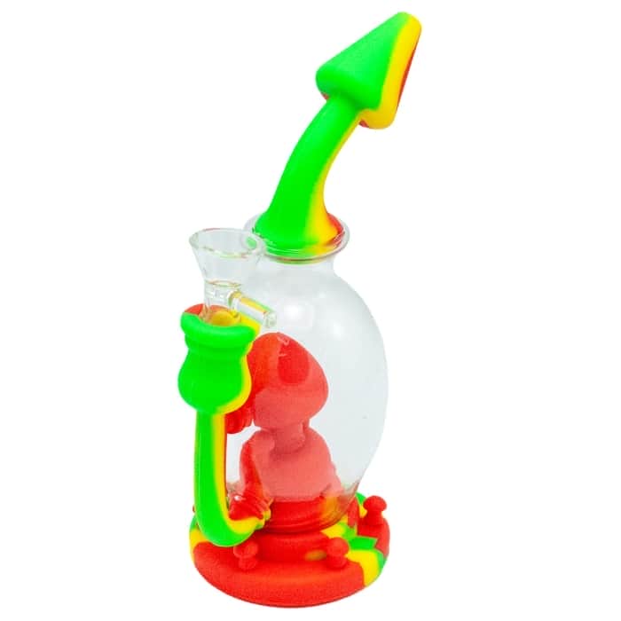 BONG SILICONA SETA PARA AGUA CON PERCOLADOR 19,80CM Verde y rojo.