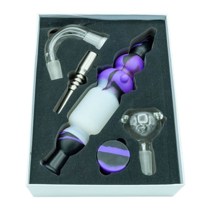 COLECTOR DE NECTAR Y PIPA BHO DE SILICONA EN COLOR LILA Y NEGRO