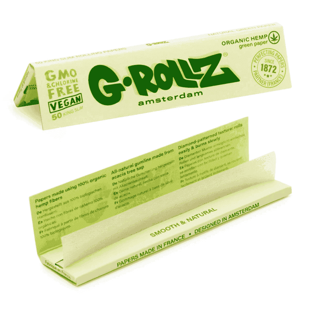 Papel verde G-Rollz. Doble vista de librillo