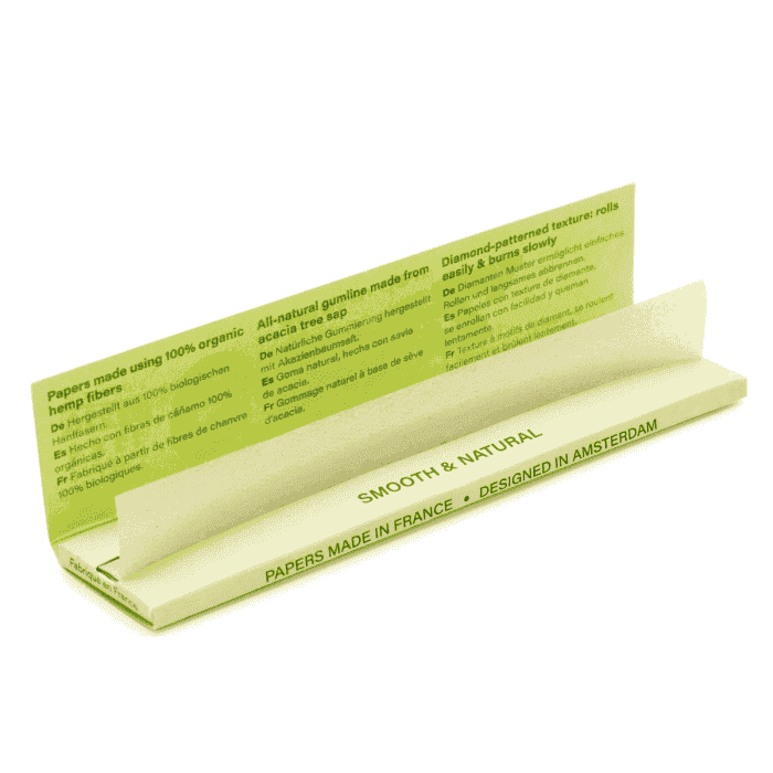 Papel verde G-Rollz.  Vista de librillo abierto