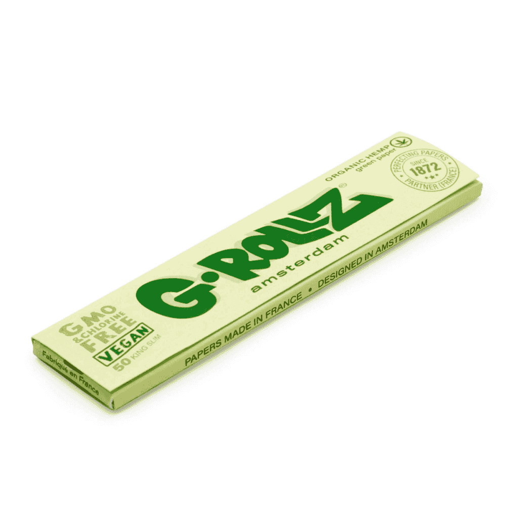 Papel verde G-Rollz.  Vista de librillo cerrado