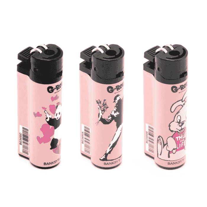 Mechero rosa Banksy. Tres modelos