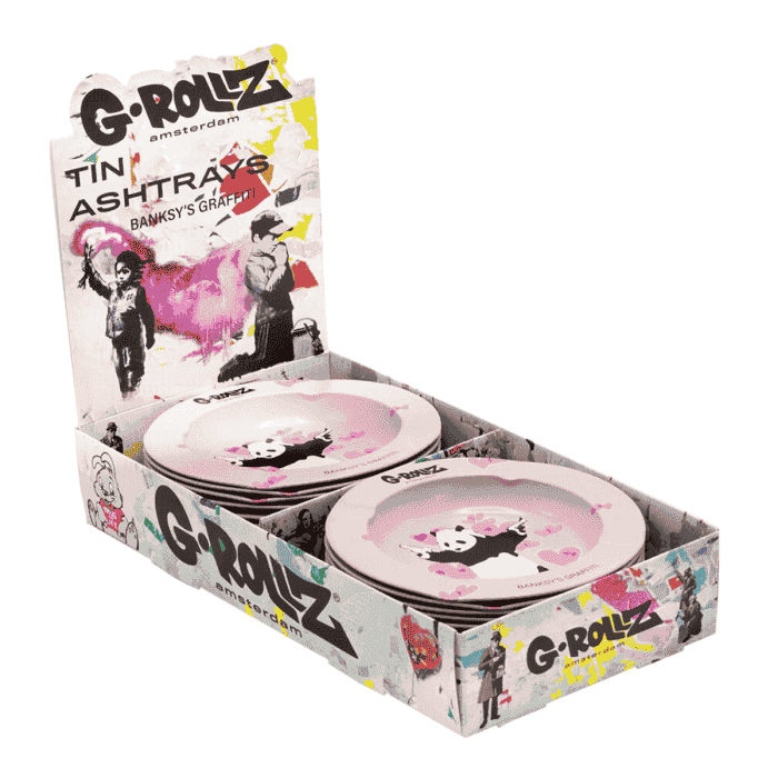 Cenicero grafiti panda de Banksy. Color rosa