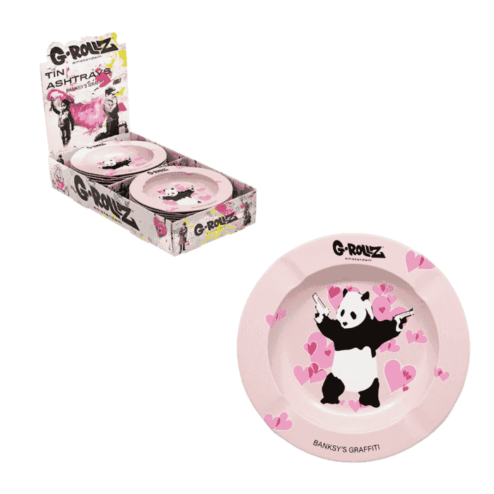 Cenicero grafiti panda de Banksy. Color rosa