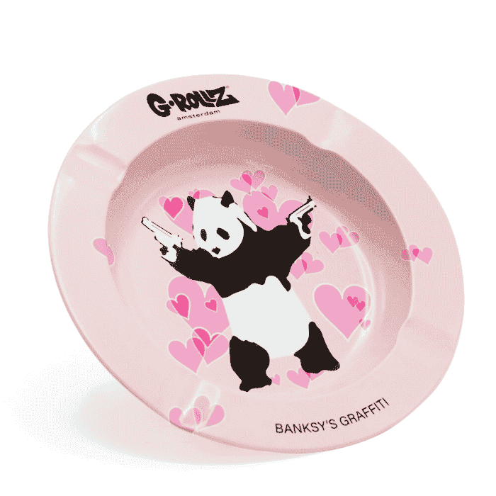 Cenicero grafiti panda de Banksy. Color rosa