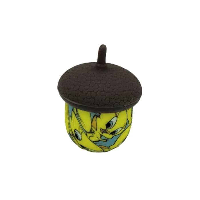 Bote de silicona con forma de bellota. Diseño piolín