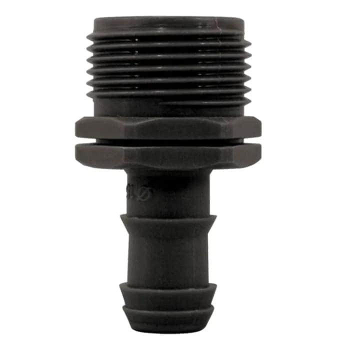 Adaptador riego por goteo macho.
