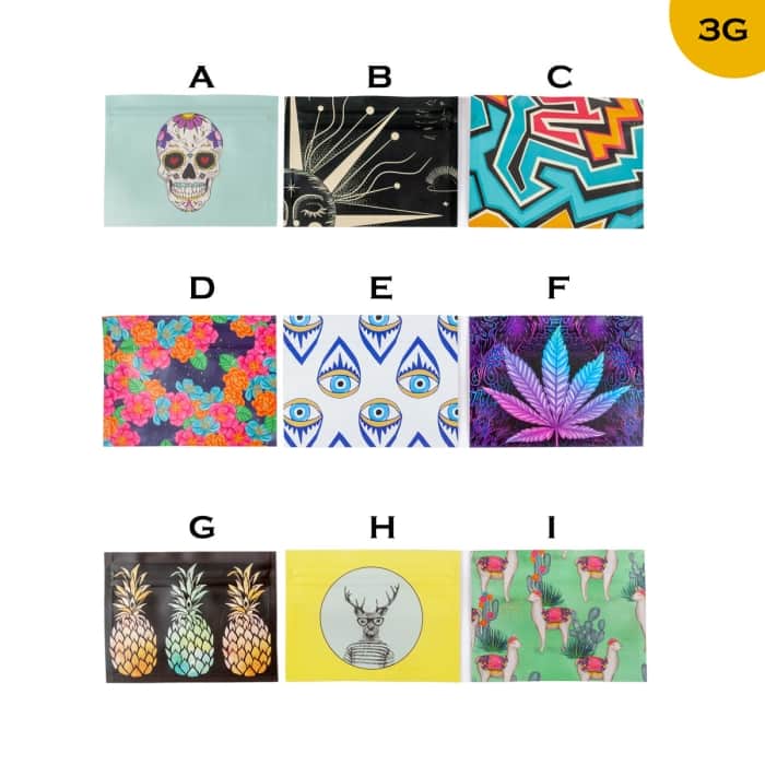 Bolsa con Autocierre ZIP Premium con llamativos y variados diseños. Tamaño de 3 gramos