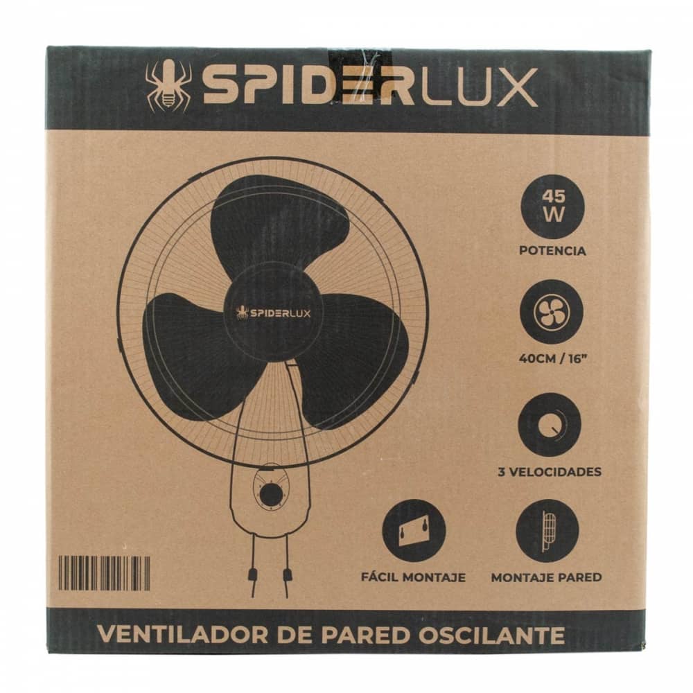 Embalaje y caja del Ventilador de pared con cuerdas Spiderlux de 40CM y 45W