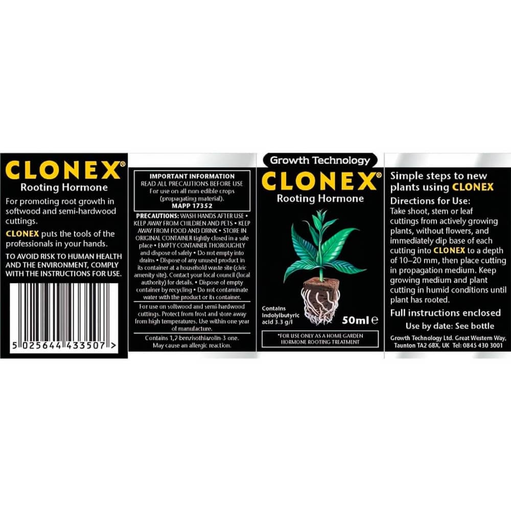 Clonex de Growth Tecnology - Hormonas enraizantes para marihuana etiqueta.