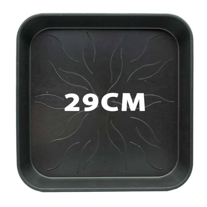 Plato cuadrado negro de 29x29 CM para macetas de hasta 18L