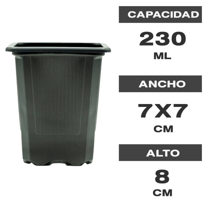 Maceta cuadrada plástico 7x7x8 cm de color negro