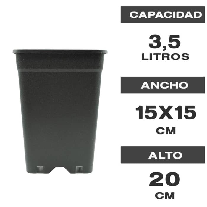 Maceta cuadrada negra plástico 15x15x20 y 3 litros de capacidad