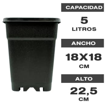 Características de la maceta de plástico cuadrada negra 5 Litros