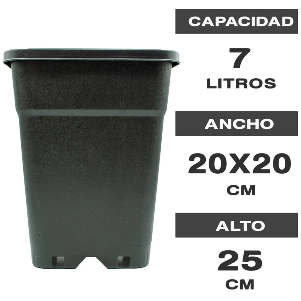 Características maceta cuadrada plástico 7 litros (20x20x25cm)