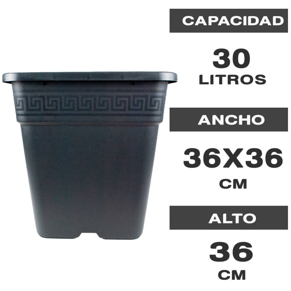Características maceta cuadrada negra 30 L plástico negro