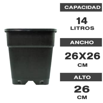 Maceta cuadrada plástico negro 14L reforzada
