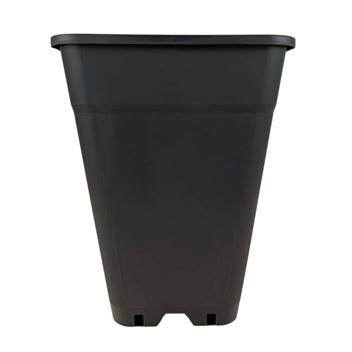 Maceta 18L especial para autoflorecientes. Macetero cuadrado largo de plástico negro y 18 Litros de capacidad