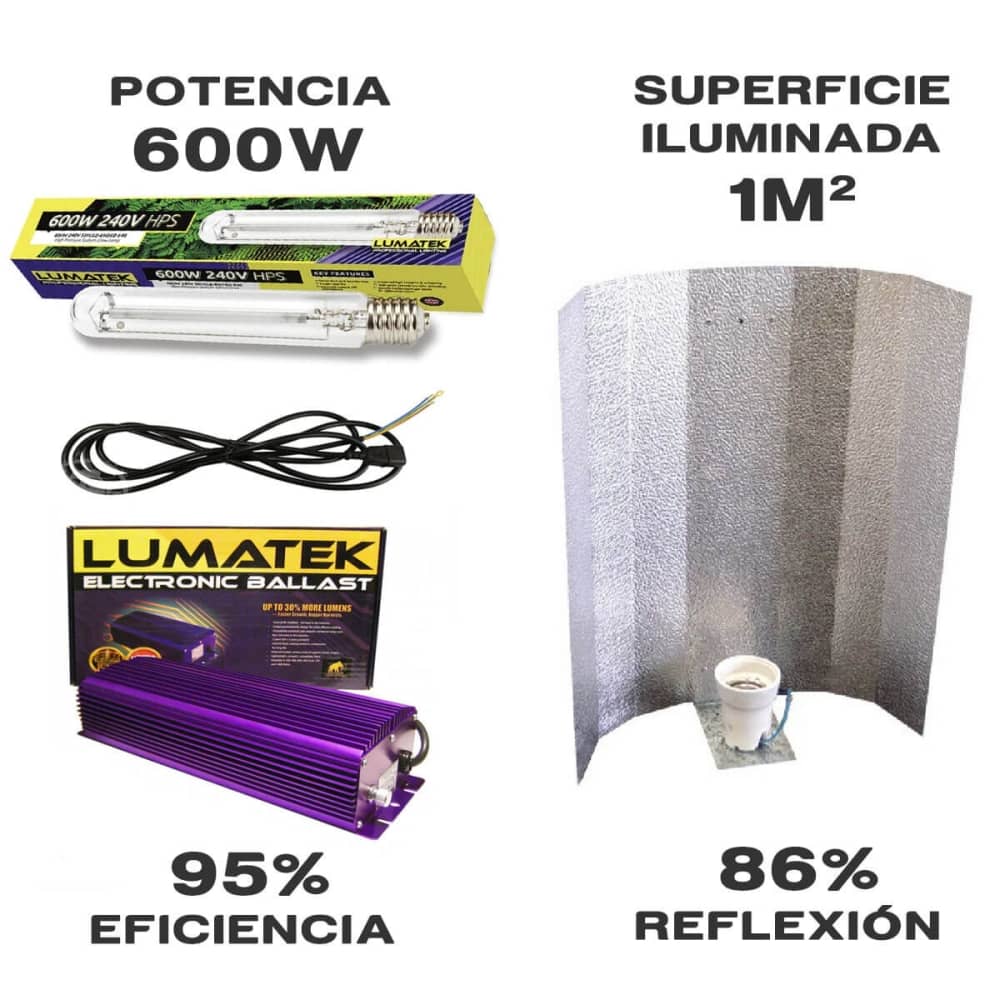 Kit de iluminación de 600w + Estuco con Regleta + bombilla Lumatek