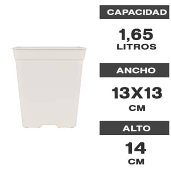 Maceta cuadrada Blanca en medidas de 1,65L características.