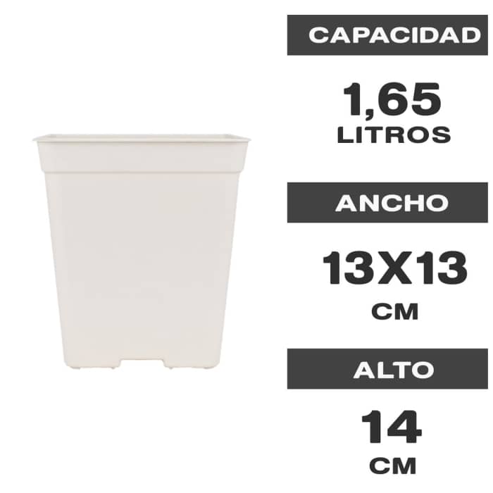 Maceta cuadrada Blanca en medidas de 1,65L características.