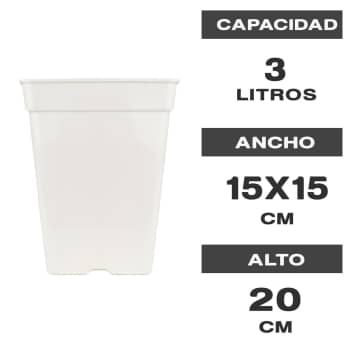 MACETA CUADRADA BLANCA 3,5L PLÁSTICO Características.