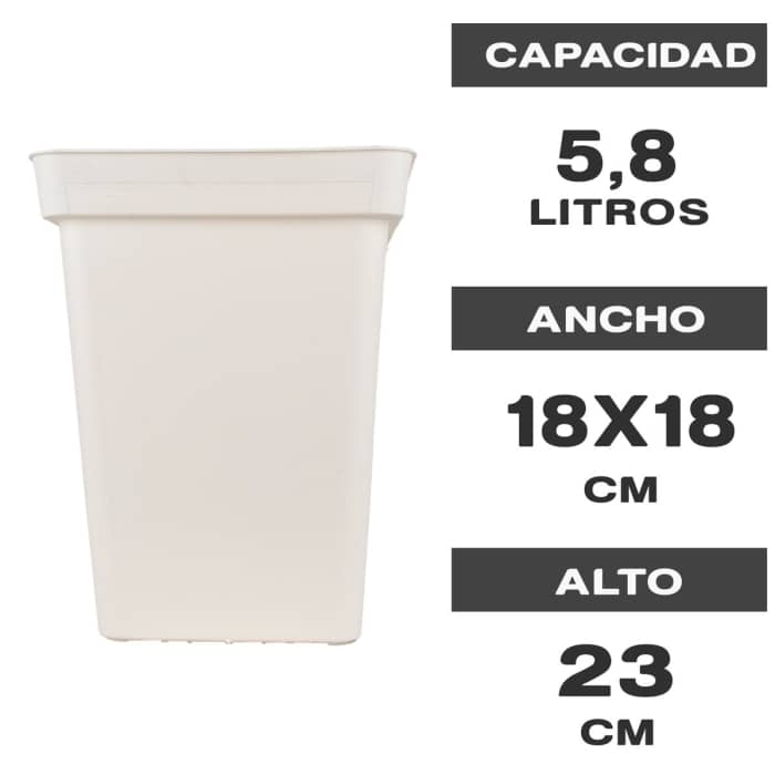 MACETA CUADRADA BLANCA 5,8L PLÁSTICO Características.
