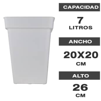 MACETA CUADRADA BLANCA 7L PLÁSTICO Características.