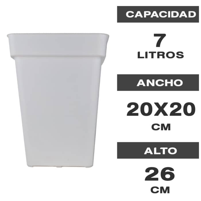 MACETA CUADRADA BLANCA 7L PLÁSTICO Características.