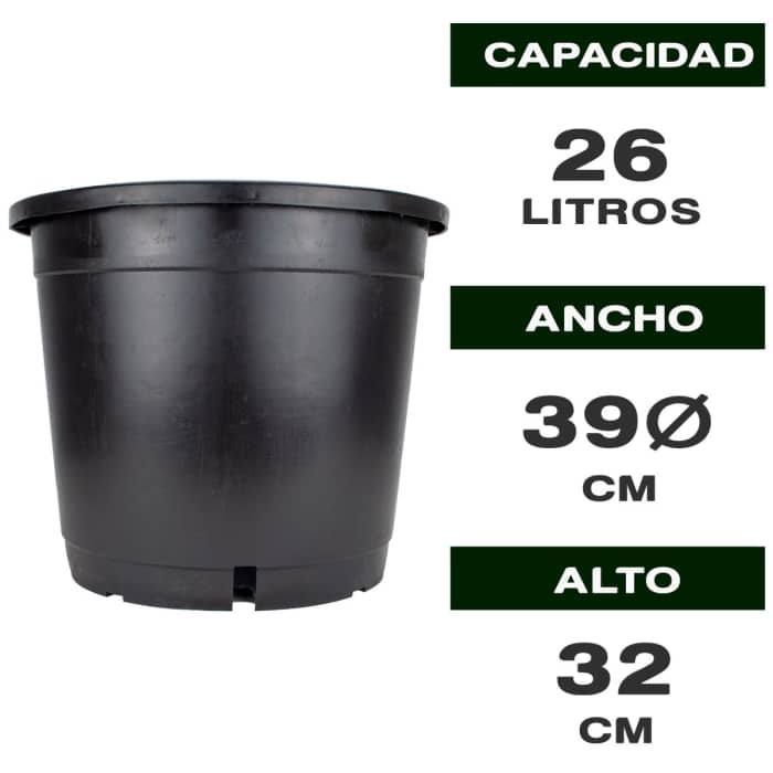 MACETA REDONDA NEGRA 26L Características.