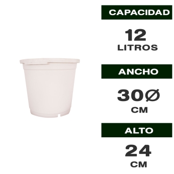 MACETA REDONDA BLANCA SIN ASAS 12L Características.