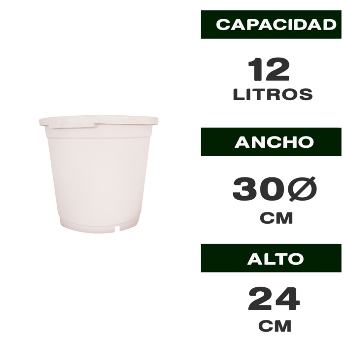 MACETA REDONDA BLANCA SIN ASAS 12L Características.