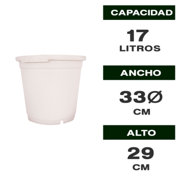 MACETA REDONDA BLANCA SIN ASAS 17L Características.