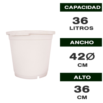 MACETA REDONDA BLANCA SIN ASAS 36L Características.