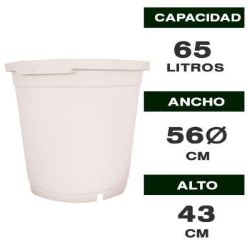 MACETA REDONDA BLANCA SIN ASAS 65L Características.