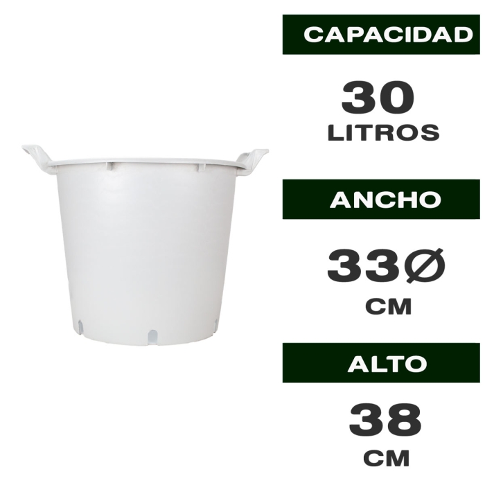 MACETA REDONDA BLANCA CON ASAS 30L Características.