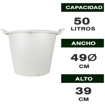 MACETA REDONDA BLANCA CON ASAS 50L Características.